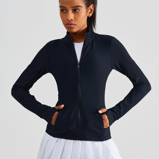 Ribbed Stand-Collar Full Zip Track Jacket