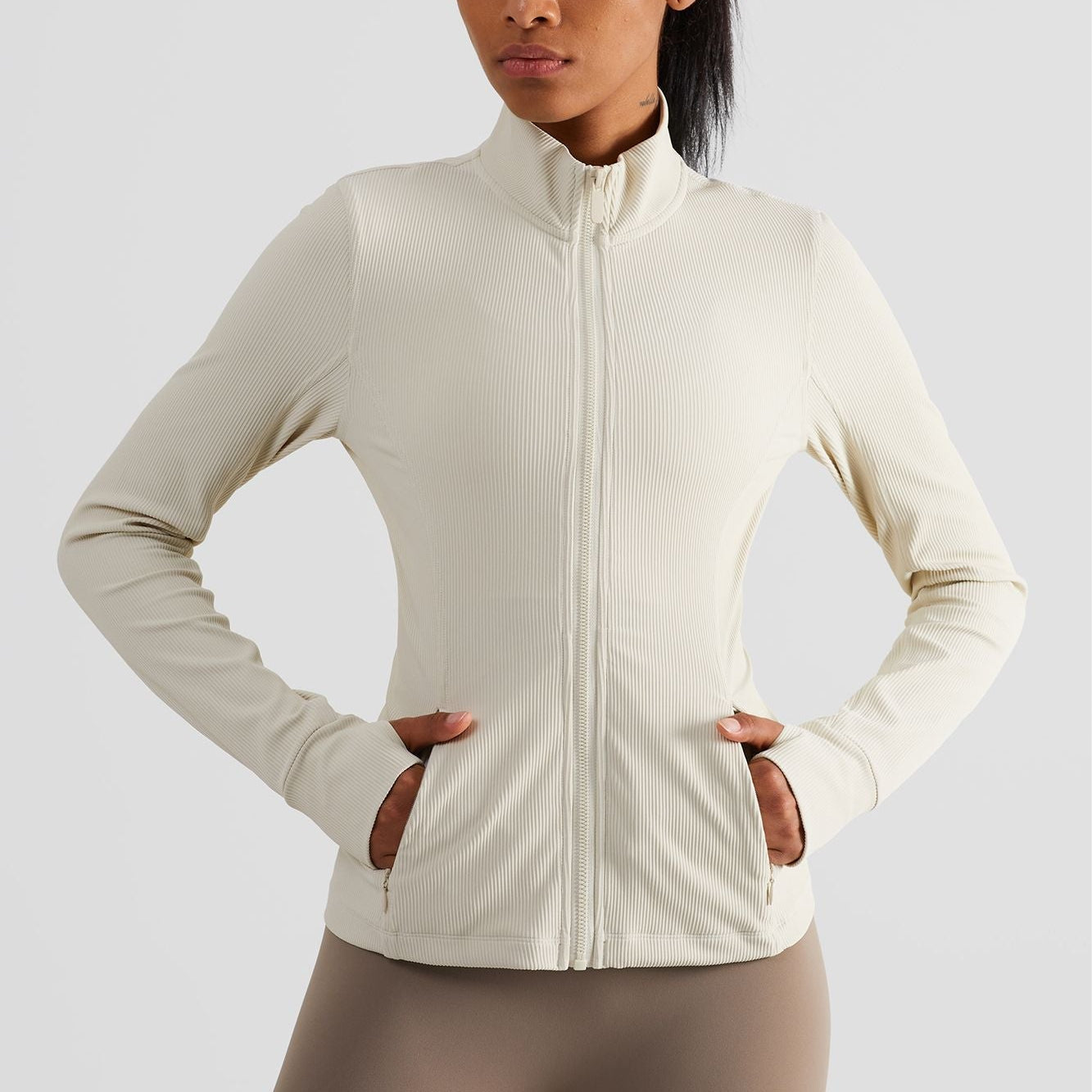 Ribbed Stand-Collar Full Zip Track Jacket