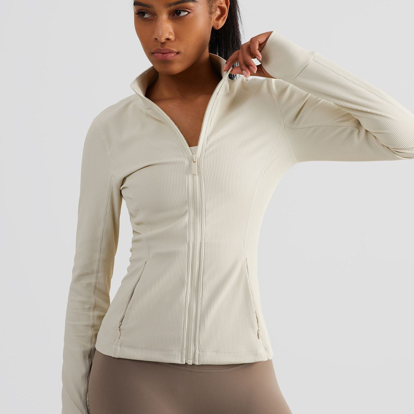 Ribbed Stand-Collar Full Zip Track Jacket