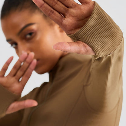 Ribbed Stand-Collar Full Zip Track Jacket