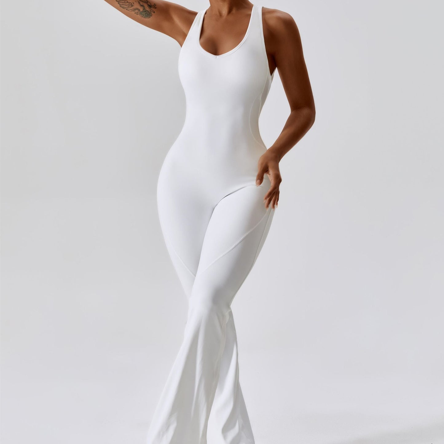 Scoop Neckline Flare Jumpsuit