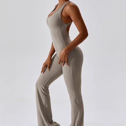 Scoop Neckline Flare Jumpsuit